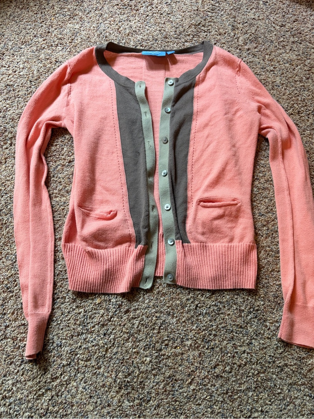 Simply Vera Vera Wang Coral Pink Cardigan with Taupe Trim